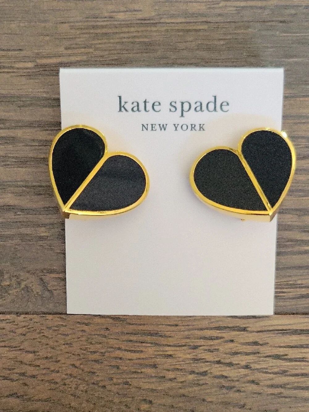 NWT Kate Spade Black and Gold Heart Stud Earrings